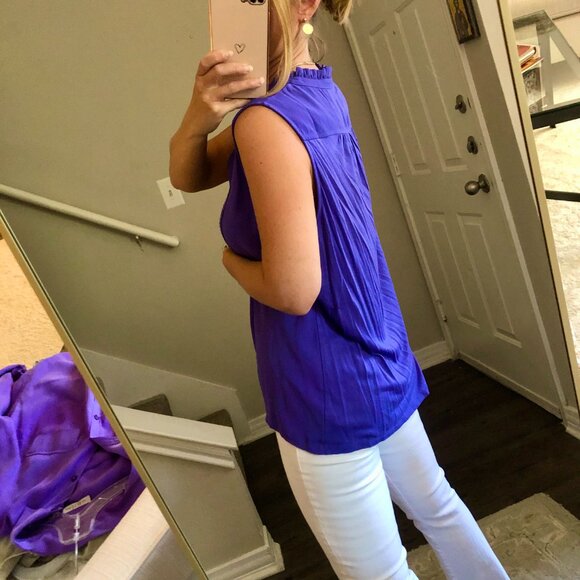 Loft Sleeveless Button Front Purple Blouse - Picture 7 of 8